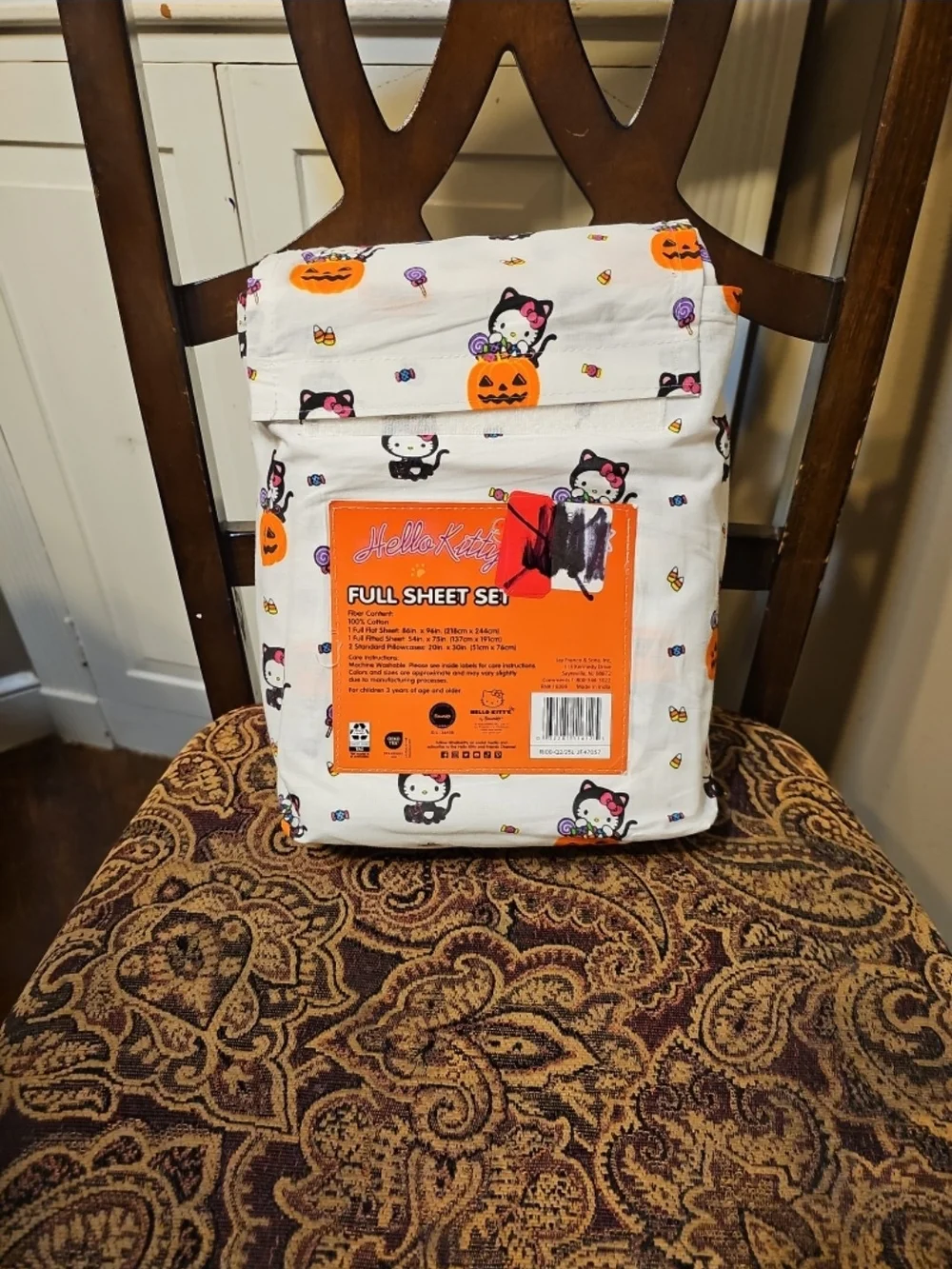 Hello Kitty White Halloween Full Sheet Set with Orange & Black Accents